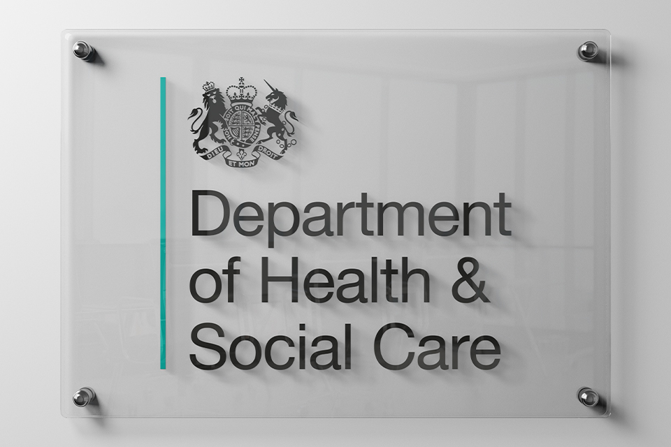 A photograph of a sign that says Department of Health & Social Care