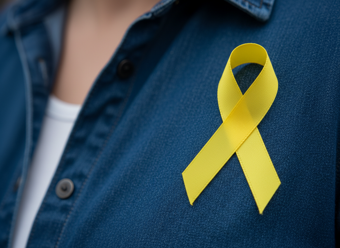 Yellow ribbon for endometriosis on a shirt