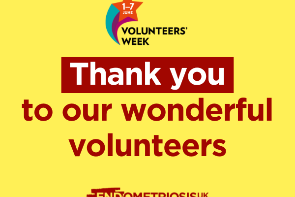 Red text on a  yellow background reads Thank you to our wonderful volunteers